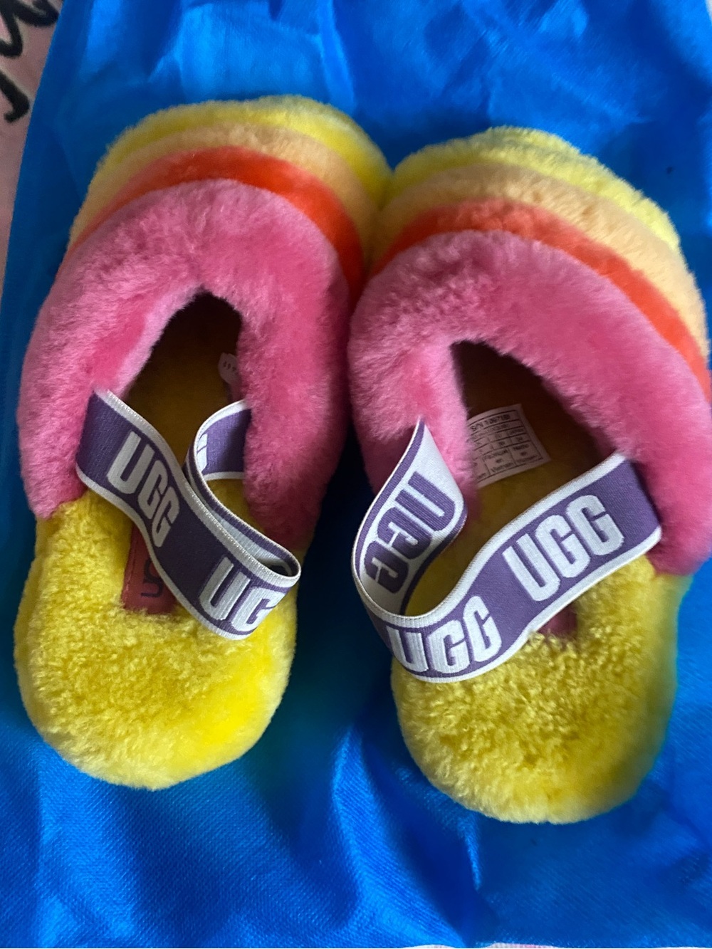 UGG Women’s Rainbow Shearling Slippers - Pink, Yellow & Orange